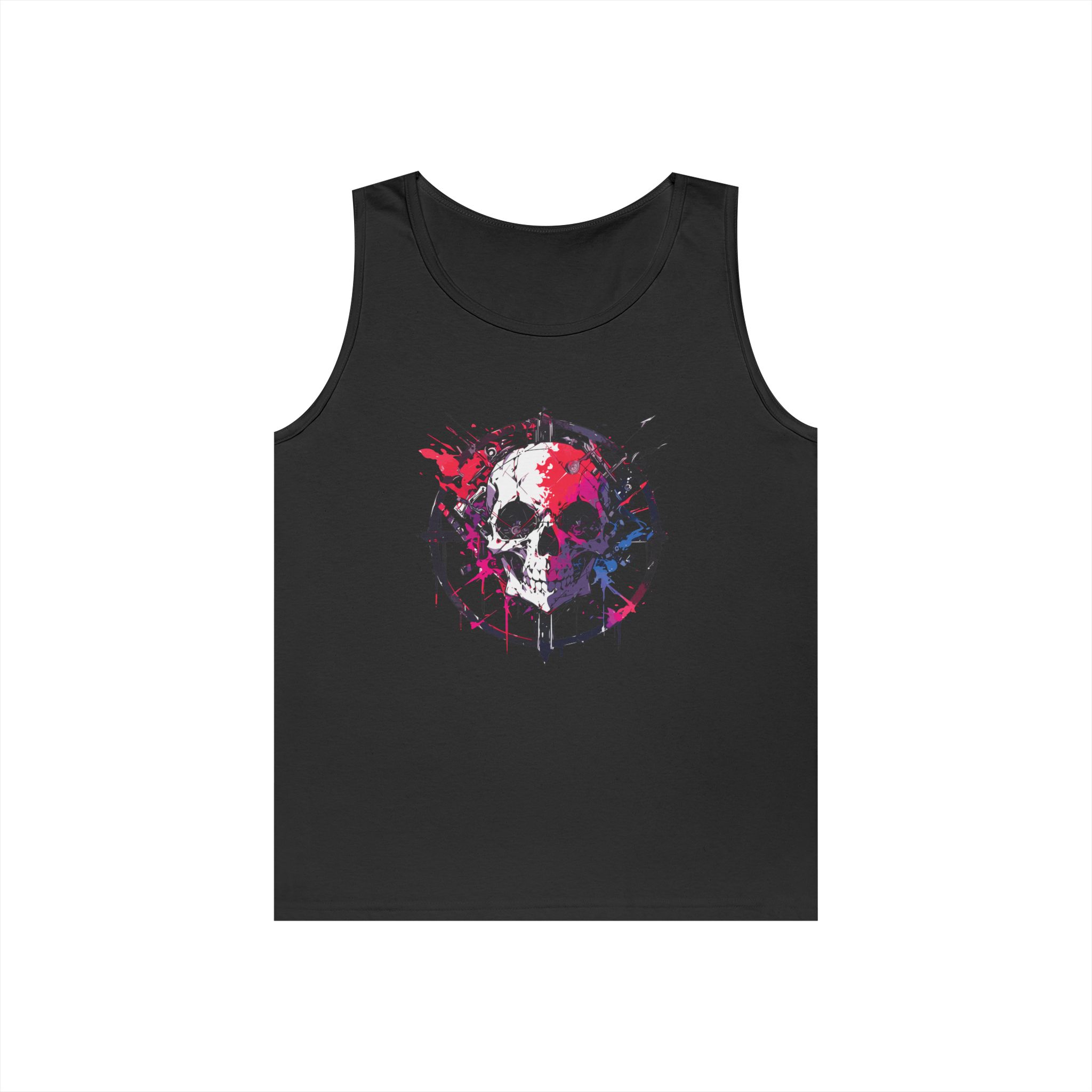 13667631911980811368_2048.jpeg Skull Splash Tank Top — Colorful Grunge Skull Graphic Tank - Image 1