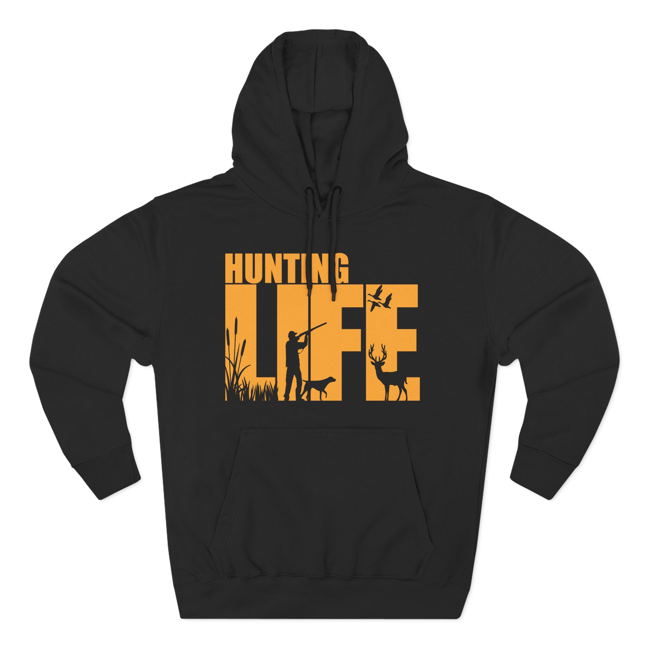15438675237758863539_2048.jpeg Hunting Life Hoodie | Deer, Duck & Hunter Silhouette, Outdoor Hunting Design - Image 1
