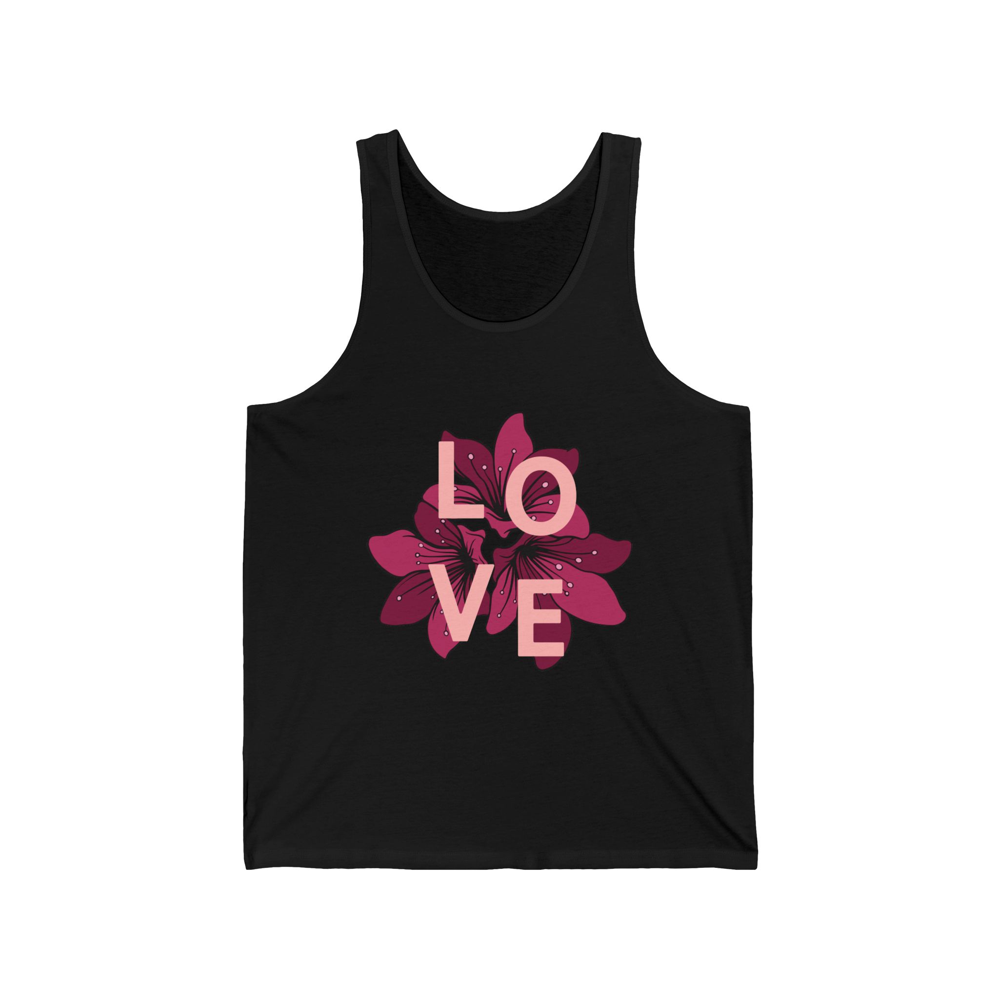 5068340545386936879_2048.jpeg LOVE Floral Tank Top — Romantic Pink Flower Graphic Summer Tank - Image 1